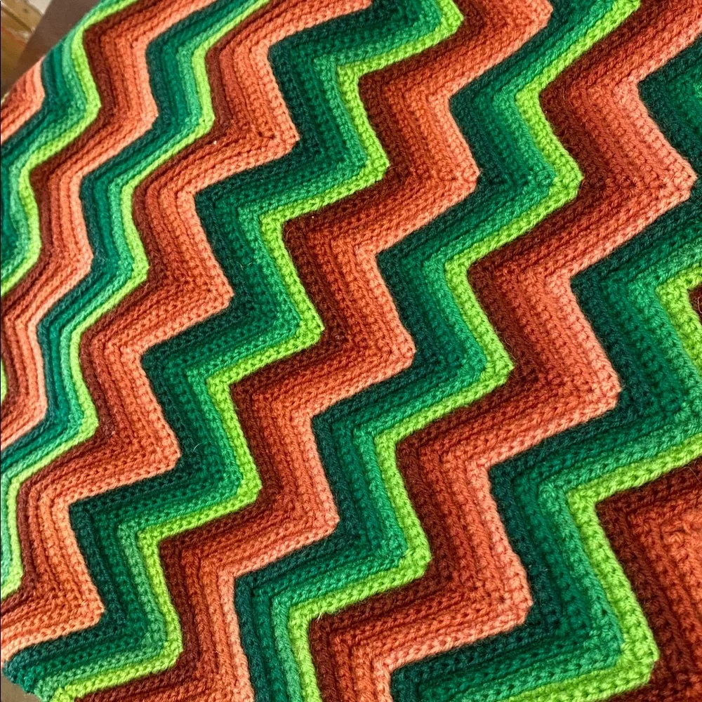 Striped Chevron Knit Throw Blanket in Green and Tan - Picture 12 of 12